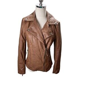 Max Studio Jacket Size Small Women's Faux Leather Brown Zip Up